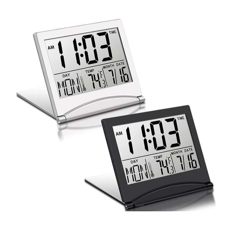 2 Pcs Digital Travel Alarm Clock Foldable Lcd Clock with Calendar