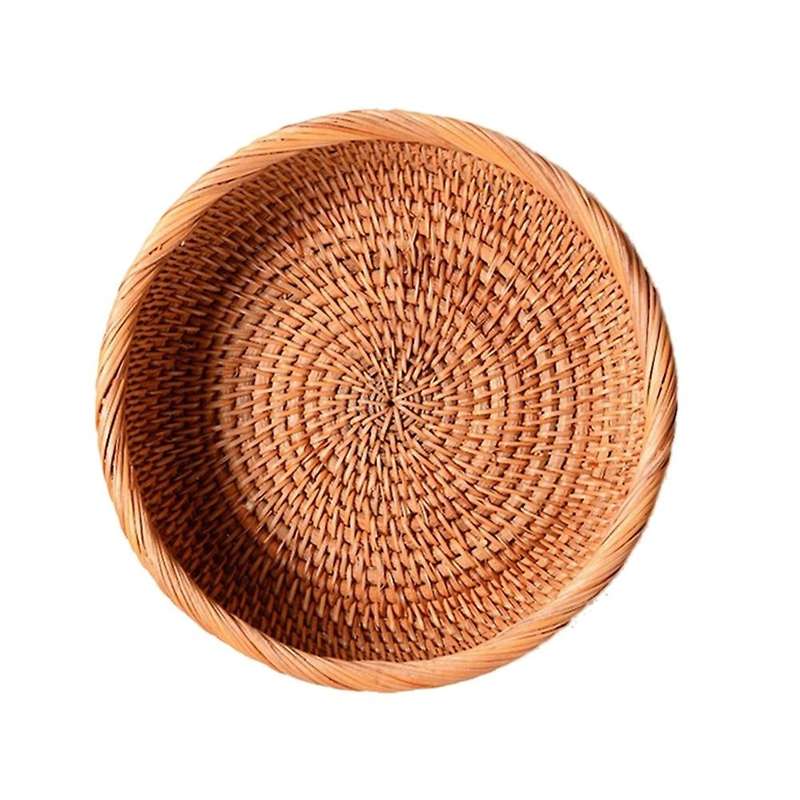 Hadewoven Round Rattan Fruit Basket Wicker Food Tray Storage Holder