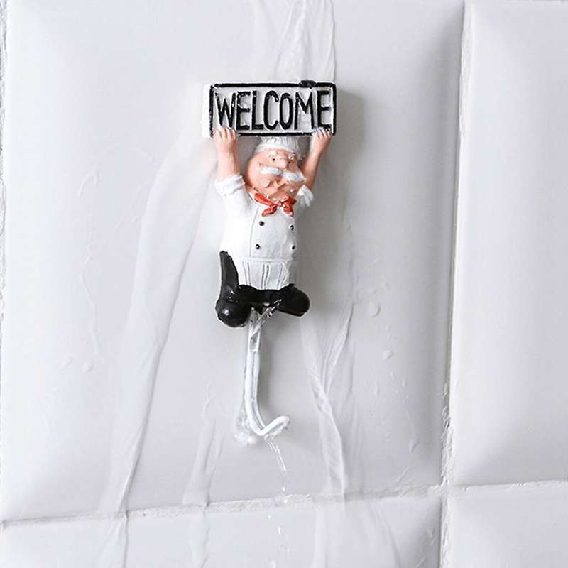 Pack Of 8 Resin French Chef Figurine Wall Hooks Wall Mount Rack Hook
