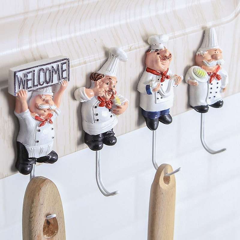 Pack Of 8 Resin French Chef Figurine Wall Hooks Wall Mount Rack Hook