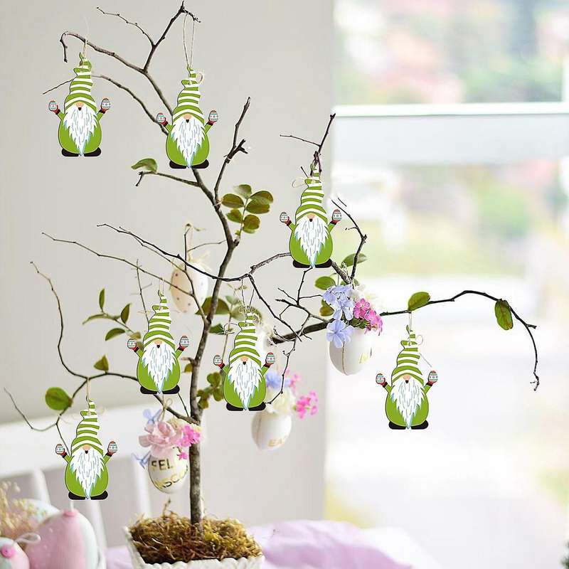 8 Pcs Easter Wooden Gnome Hanging Ornaments for Easter Decorations