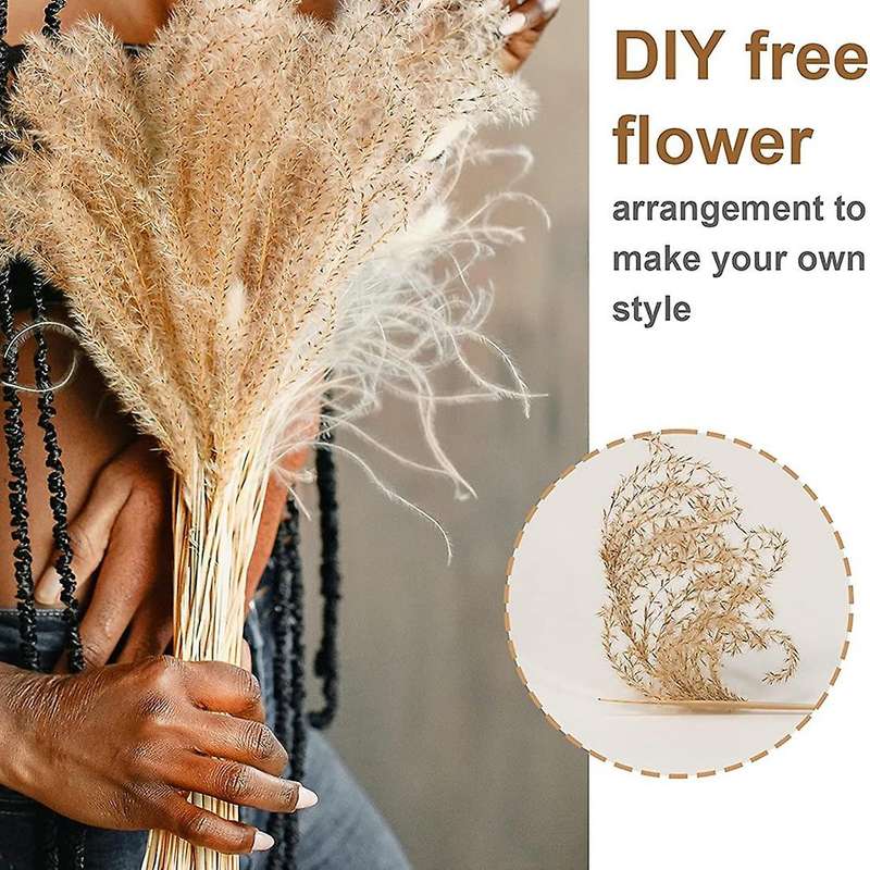 65 Pcs Natural Pampas Grass Bouquet,dried Fluffy Pampas