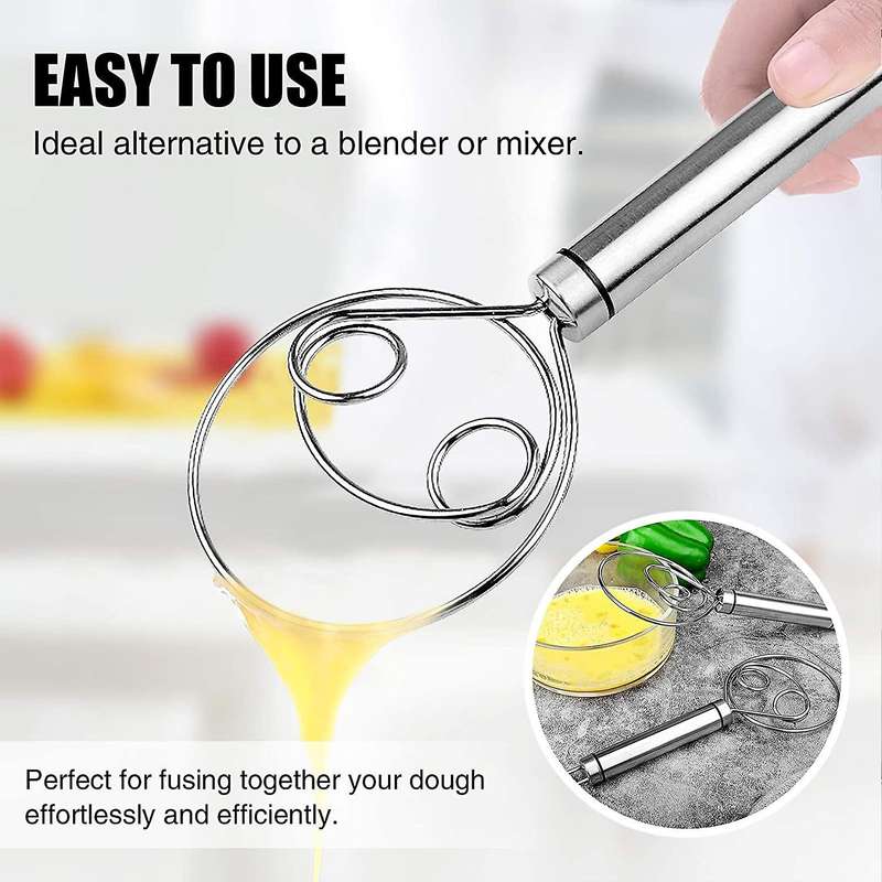 Danish Dough Whisk, 2 Pack Premium ,large Hand Mixer for Bread Pastry