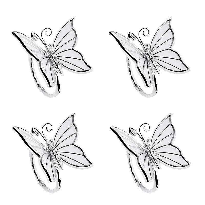 Butterfly Napkin Rings Set Of 4 for Family Gathering, Dinner(silver)