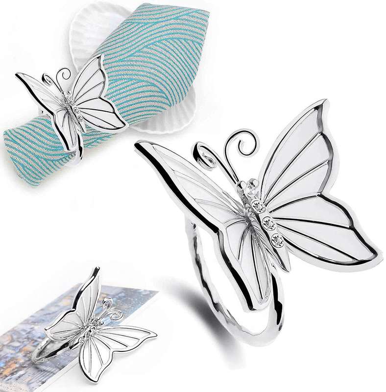Butterfly Napkin Rings Set Of 4 for Family Gathering, Dinner(silver)