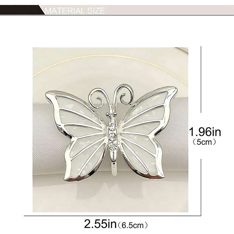Butterfly Napkin Rings Set Of 4 for Family Gathering, Dinner(silver)