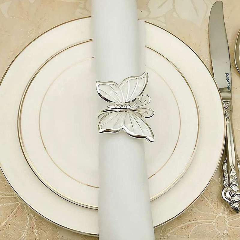Butterfly Napkin Rings Set Of 4 for Family Gathering, Dinner(silver)