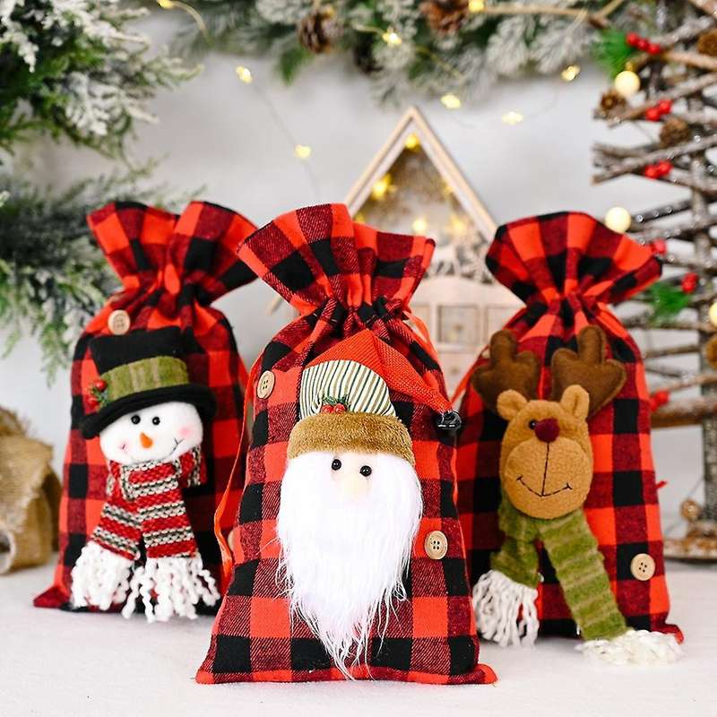 3 Pcs Christmas Candy Bags Apple Bags Santa Claus Snowman Elk