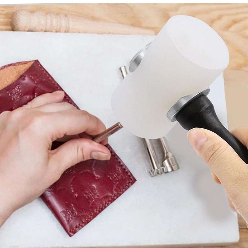 Wooden Handle Hammer T Shape Leather Nylon Hammer Diy Leather Tool