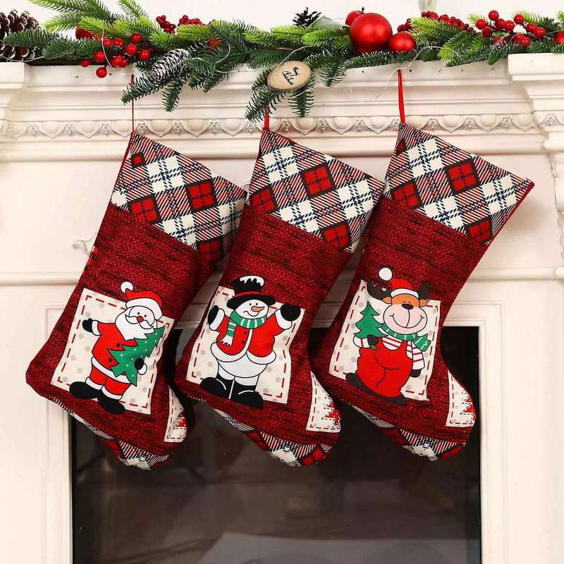 Christmas Stockings, 3 Pack Fireplace Christmas Tree Hanging