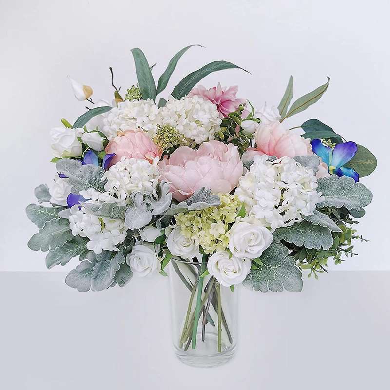 8pcs Artificial Flocked Miller Leaves Stems Greenery for Vase Bouquet