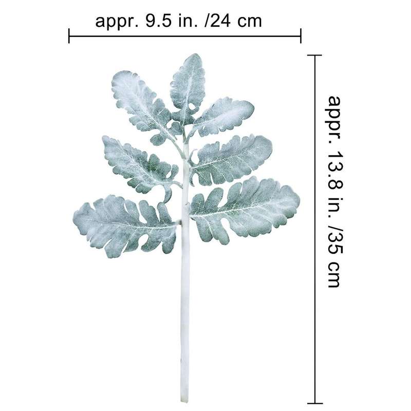 8pcs Artificial Flocked Miller Leaves Stems Greenery for Vase Bouquet