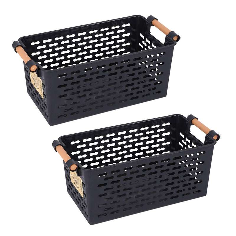 Plastic Desktop Rectangular Bathroom Storage Box Bath Basket Black