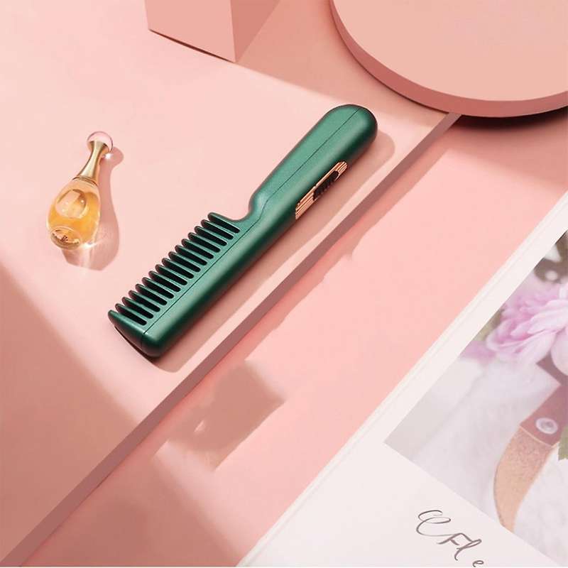 Electric Cordless Hair Straightener and Curling 2 In 1 Dry Comb Pink
