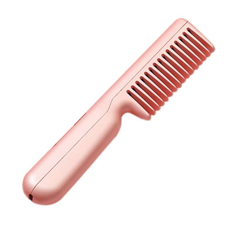Electric Cordless Hair Straightener and Curling 2 In 1 Dry Comb Pink