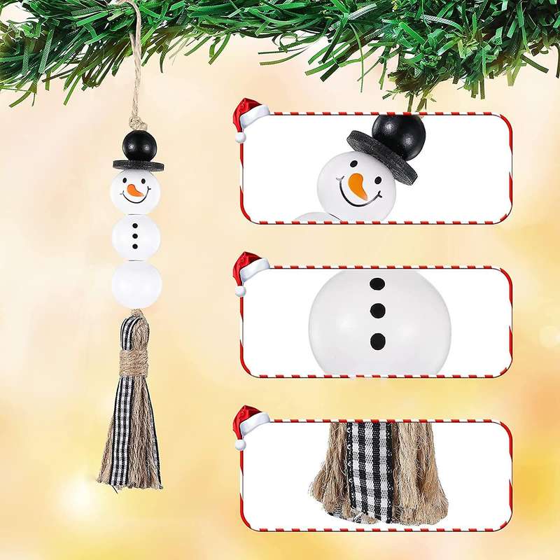 6 Pcs Snowman Wood Bead Garland Christmas Tree Ornaments(black)