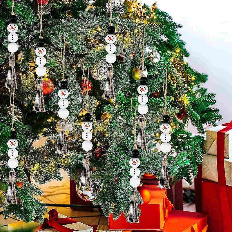 6 Pcs Snowman Wood Bead Garland Christmas Tree Ornaments(black)