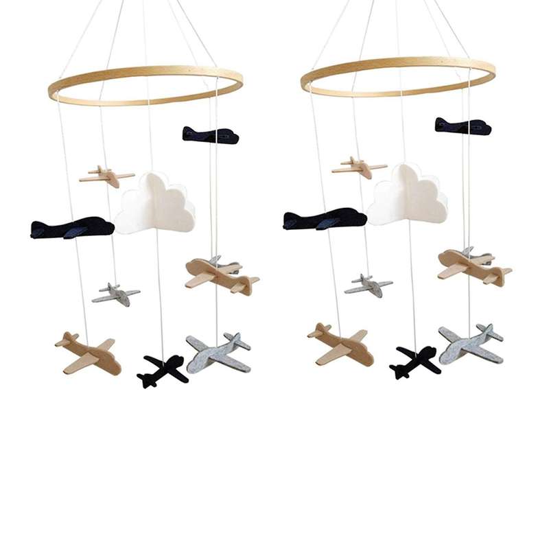 Crib Mobile Airplanes & Cloud Nursery Decoration Grey White, for Boys