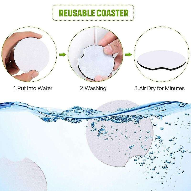 Sublimation Diy Car Cup Coaster with Absorbent Neoprene, 20 Pieces