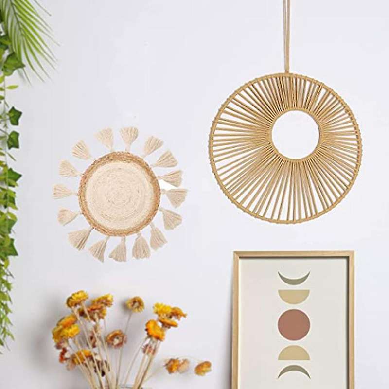 Round Macrame Wall Hanging Double-ring Woven Home Decor for Bedroom