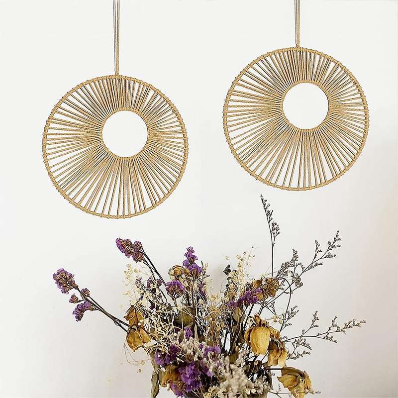 Round Macrame Wall Hanging Double-ring Woven Home Decor for Bedroom