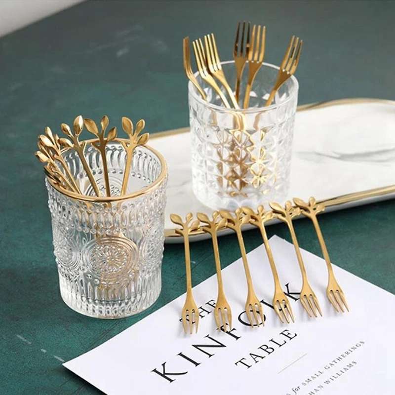 20pcs Stainless Steel Flatware Fruit Fork Leaf Shape