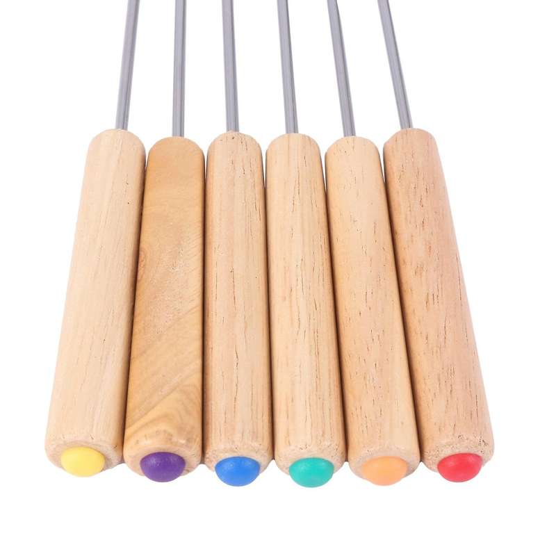 Stainless Steel Fondue Forks with Oak Wood Handle Resistant, 9.5inch
