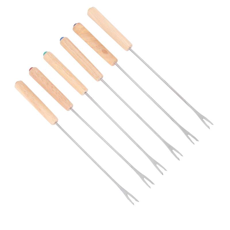 Stainless Steel Fondue Forks with Oak Wood Handle Resistant, 9.5inch