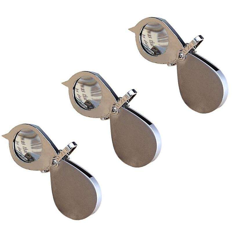 3pcs 30mm 3x Pocket Folding Magnifying Glass with Key Chain Silver