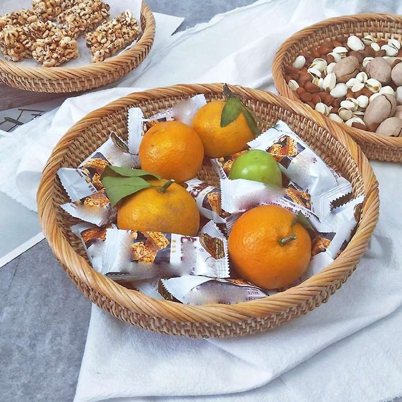 Rattan Handmade Real Rattan Fruit Basket Snack Bread Basket Tray S