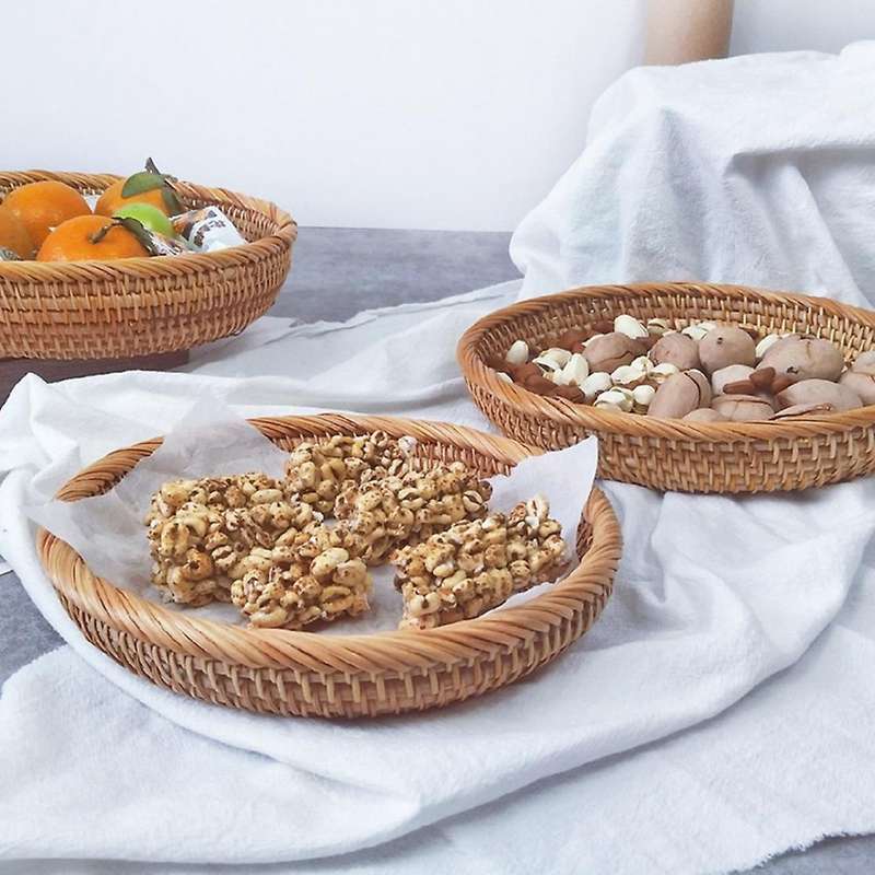 Rattan Handmade Real Rattan Fruit Basket Snack Bread Basket Tray S