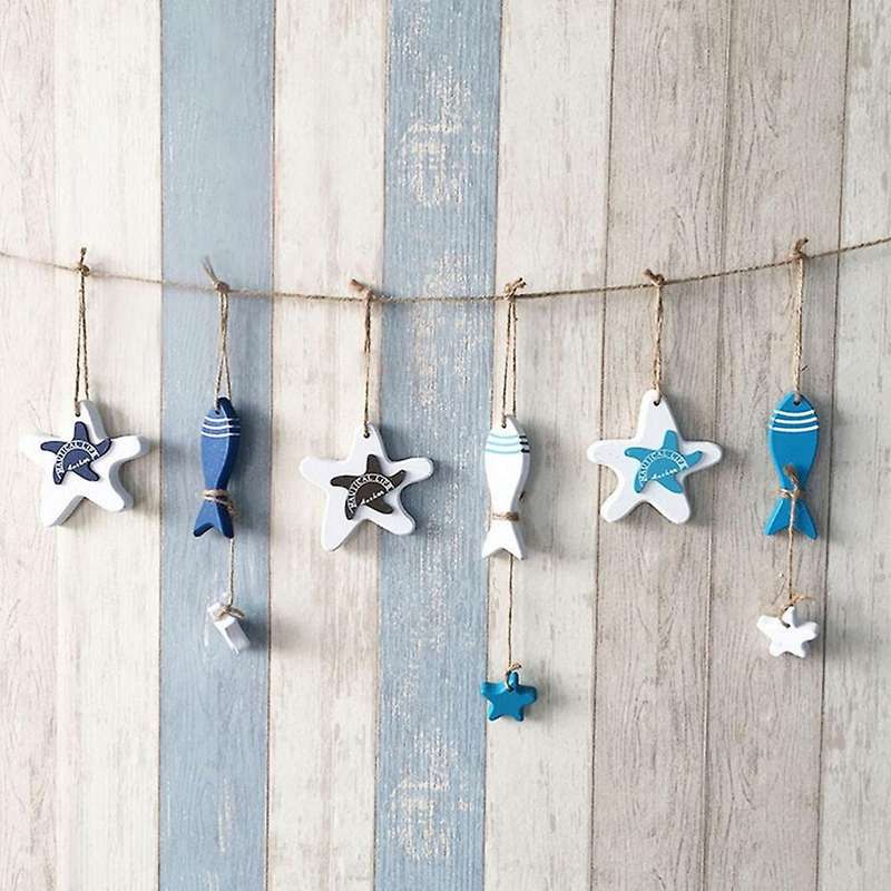 Mediterranean Starfish Hanging Fish Nautical Decoration Wooden Fish