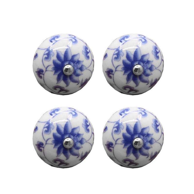 4pcs Ceramic Handles Retro Blue and White Ceramics for Drawers Door
