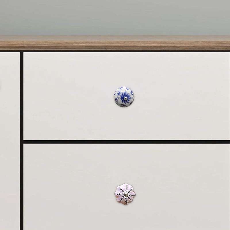 4pcs Ceramic Handles Retro Blue and White Ceramics for Drawers Door