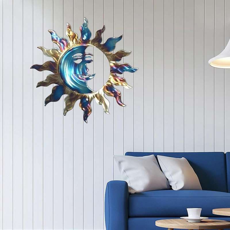 Sun Wall Decor Creative Sun Moon Statue Iron Art Decor Red