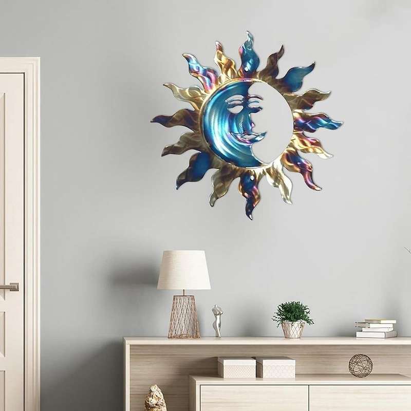Sun Wall Decor Creative Sun Moon Statue Iron Art Decor Red