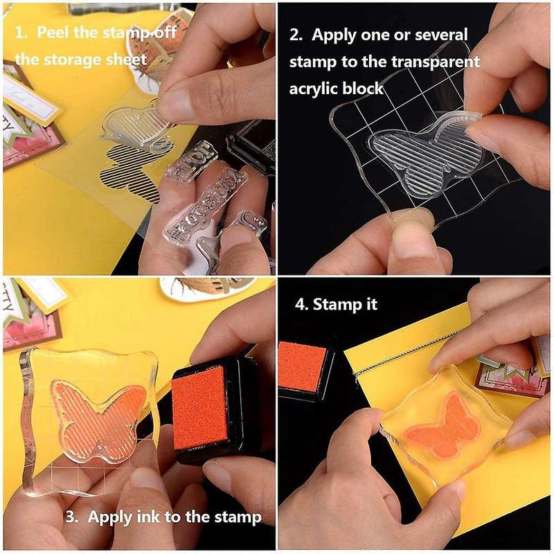 4 Pack Large Acrylic Stamp Block Clear Stamping Tools Set