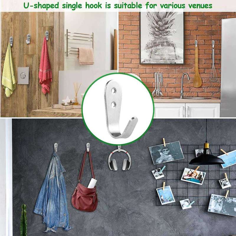 10pc Wall Hooks Iron Garage Hook Hat for Bath Kitchen Garage (silver)