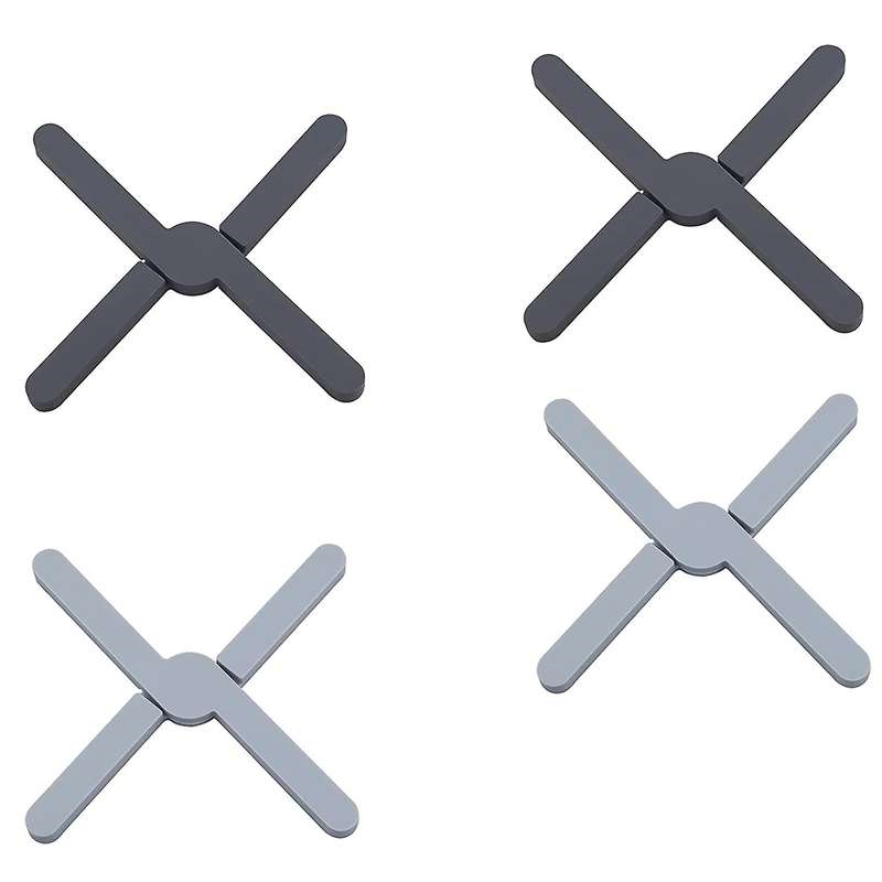 Set Of 4 Silicone Trivets, Heat Resistant, Pot Saucer, Hinged Holder