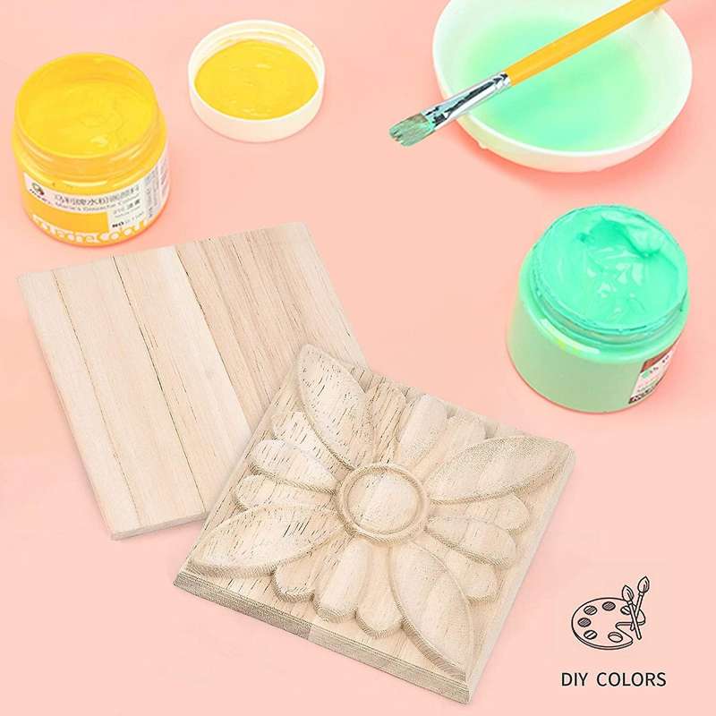Wooden Carved Onlay Applique Unpainted Carving Decal Flower Door