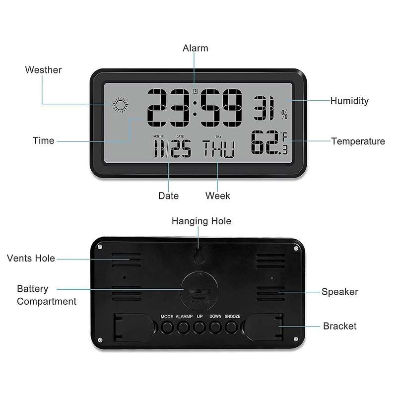 Alarm Clock for Bedroom,digital Wall Clocks,with Date,week,black
