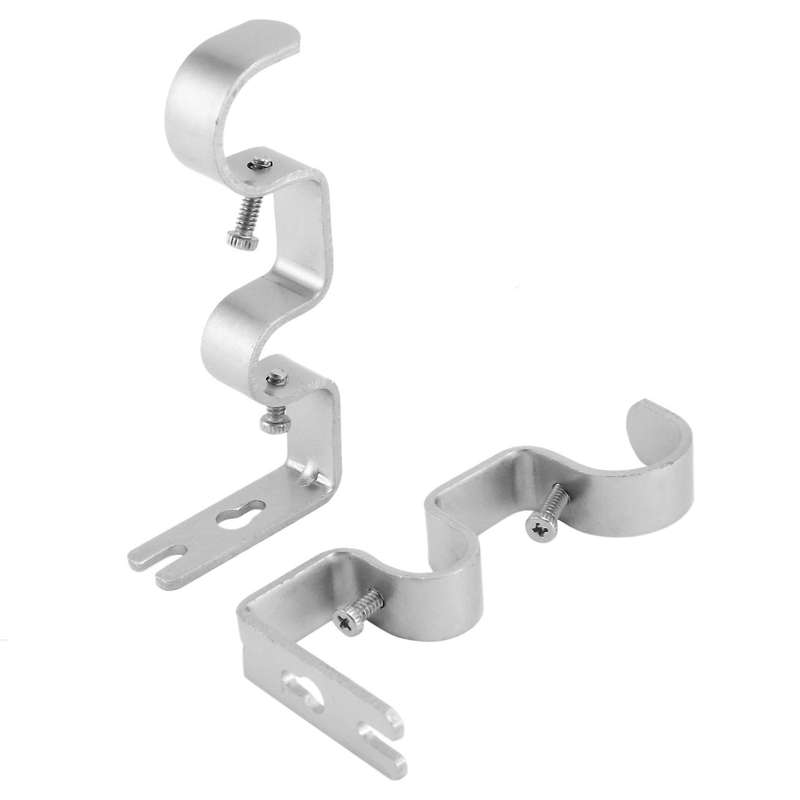 3pcs/set Curtain Rod Brackets Heavy Duty Double Rod Holders Silver