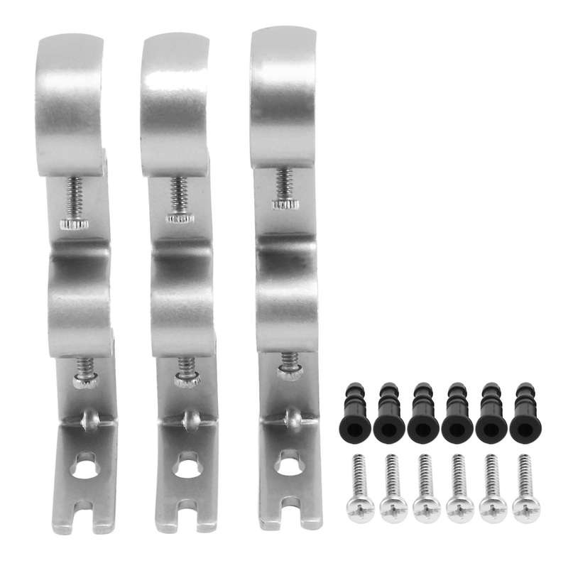 3pcs/set Curtain Rod Brackets Heavy Duty Double Rod Holders Silver