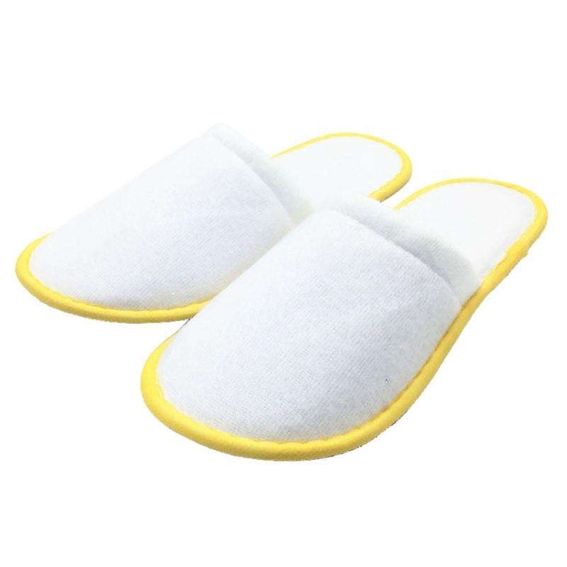10 Pairs Of White Towelling Hotel Disposable Slippers Yellow