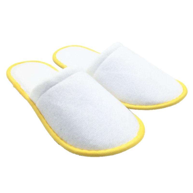 10 Pairs Of White Towelling Hotel Disposable Slippers Yellow