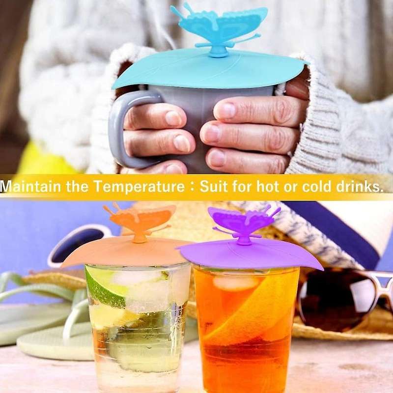 6pcs Silicone Cup Covers Butterfly Mug Cup Lids Anti-dust Airtight
