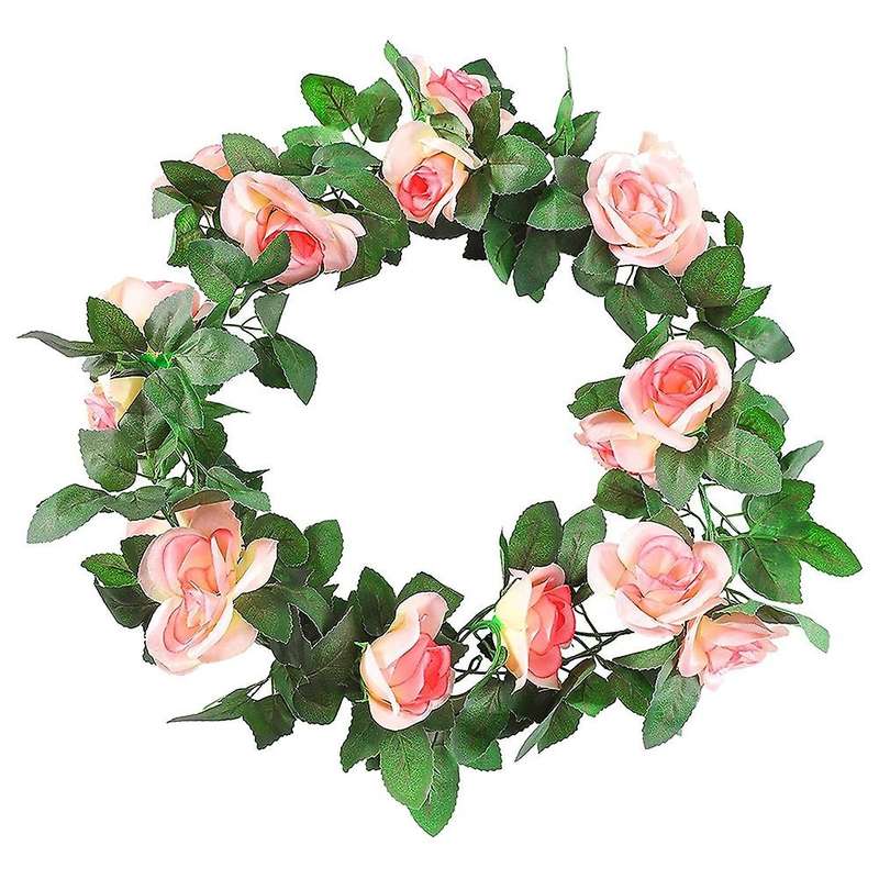 2 Pack 15 Ft Pink Fake Rose Vine Hanging for Wedding Home Champagne