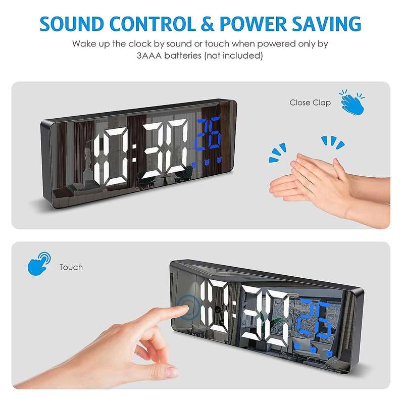 Led Digital Electronic Simplicity Mirror Clock with Voice Control
