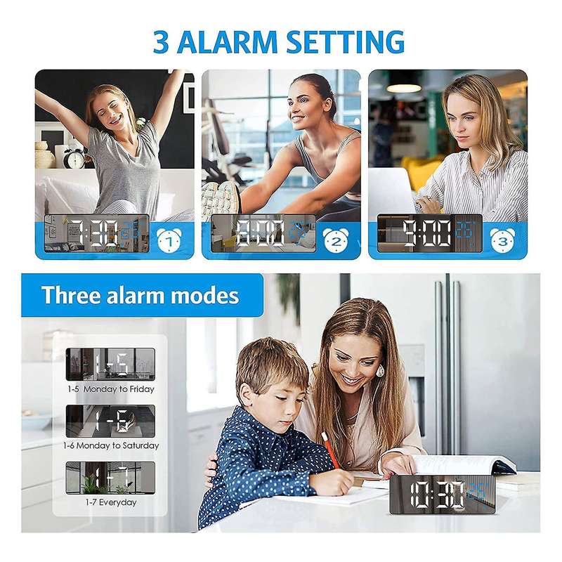 Led Digital Electronic Simplicity Mirror Clock with Voice Control