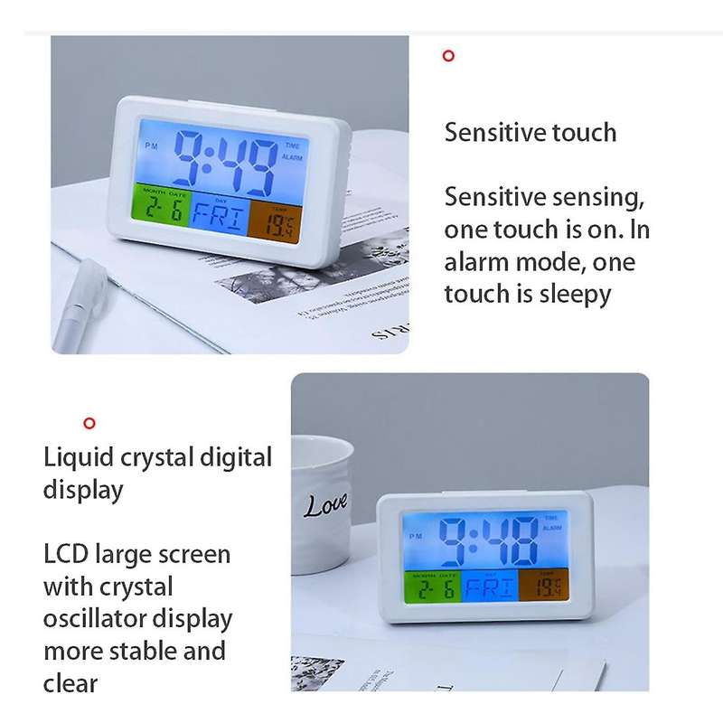 Lcd Color Electronic Alarm Clock Multi-function Temperature White